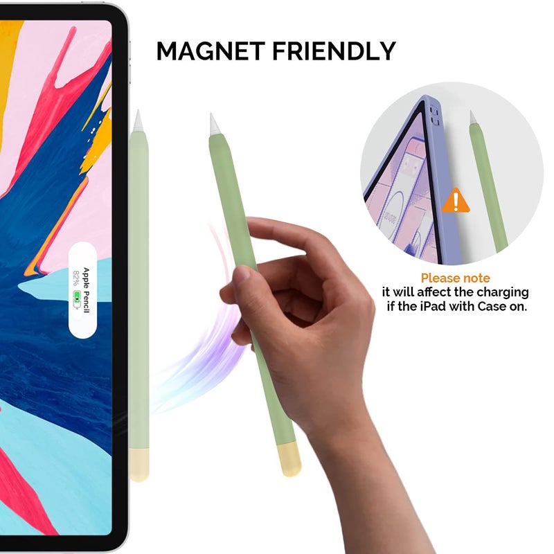 AHASTYLE Duotone Case for Apple Pencil 2nd Generation & Apple Pencil Pro (2024) Ultra Thin Protective Cover Silicone Skin Compatible with Magnetic Charging and Double Tap (Avocado Green+Yellow) - Image 3